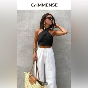 Commense Cotton & linen Cross Halter in Black